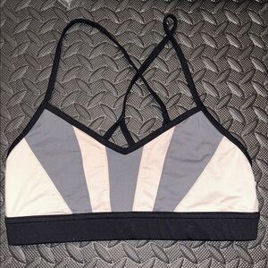 ALO Yoga Black and Cream Strappy Sports Bra
